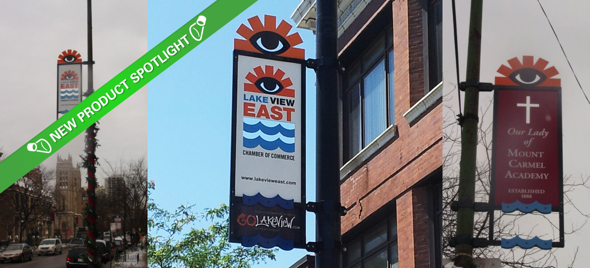 METAL STREET POLE SIGNAGE <br/> Newly fabricated Metal Street Pole brackets & contour cut dibond inserts. City of Chicago approved!  »
